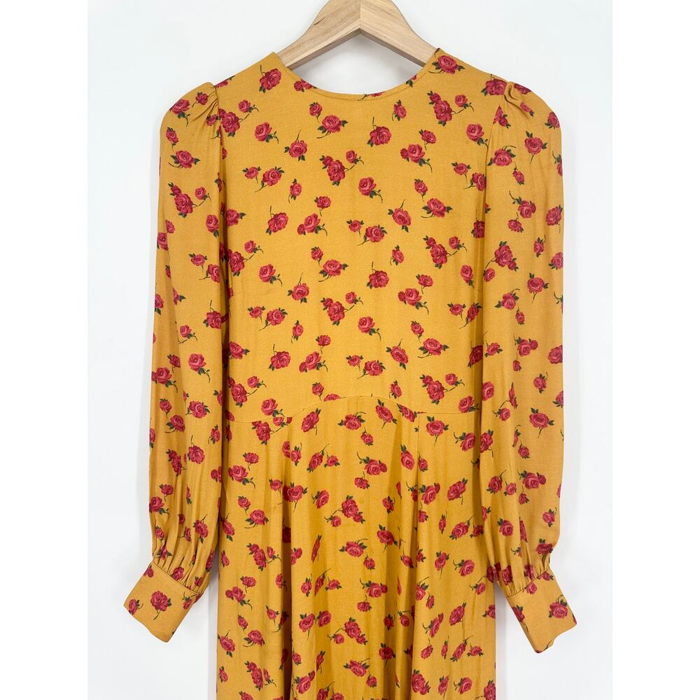 REFORMATION Josephine Midi Dress Floral Puff Long Sleeve Crew Neck Maxi, Amelia - Picture 6 of 15